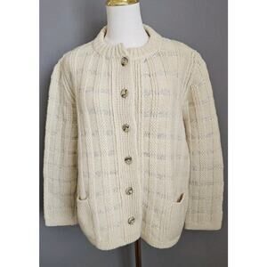 Vintage Cyril Cullen Wool Blend Cardigan Sweater Ireland White Cream Button